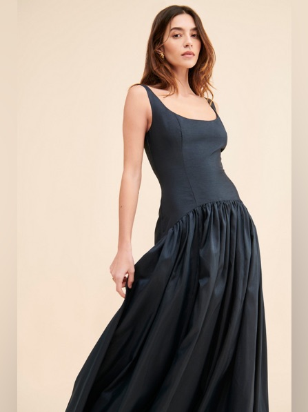 Hutch Black Scoop-Neck Midi Dress